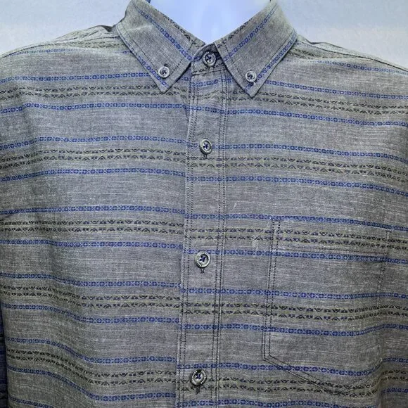 Eddie Bauer Classic fit short sleeve button down cotton gray blue mens sz L - Picture 2 of 11